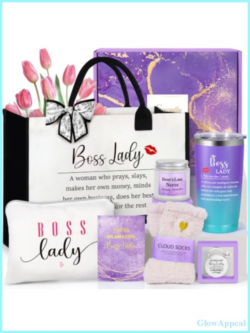 Boss Lady Gift Box Tote Bag Set with Tumbler Candle Keychain Socks